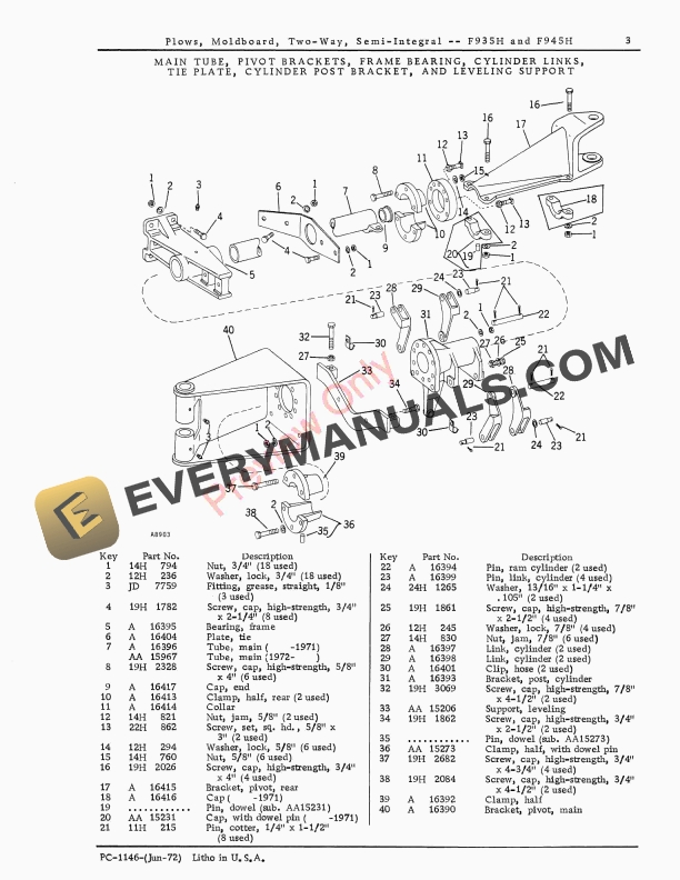 John Deere F935H F945H Semi Integral Two Way Moldboard Plows Parts Catalog PC1146 01JUN72 5