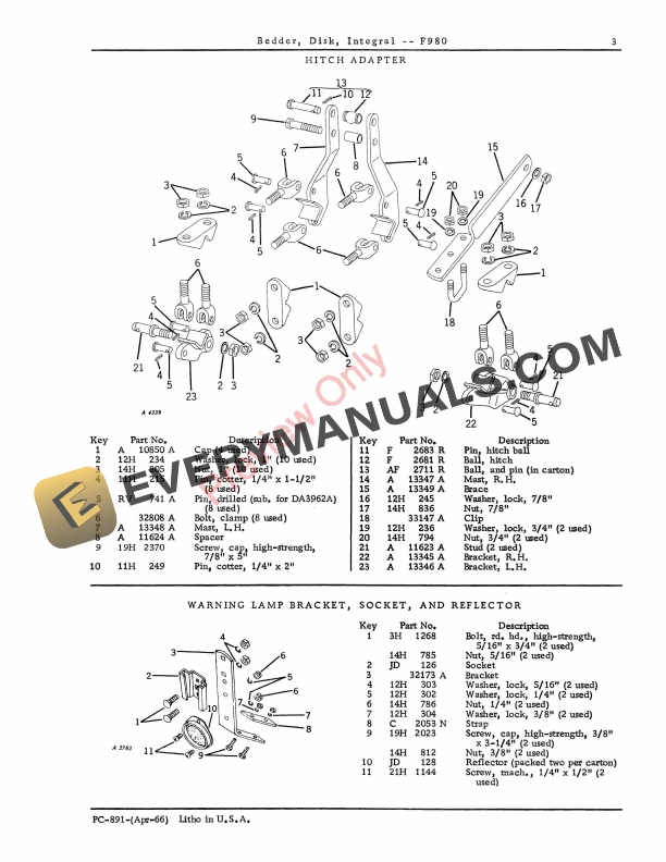 John Deere F980 Integral Disk Bedders Parts Catalog PC891 01APR66-5