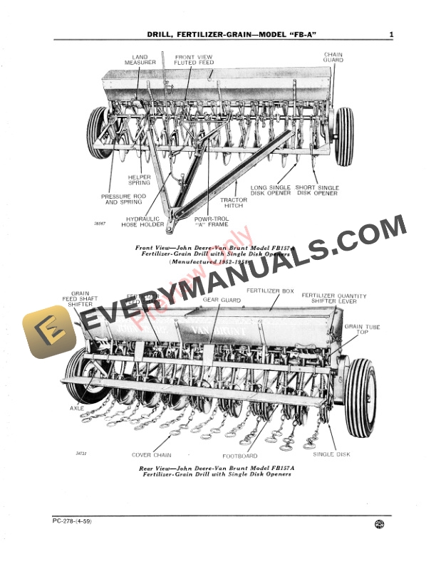 John Deere FB-A Fertilizer-Grain Drill Parts Catalog PC278 01FEB65-3