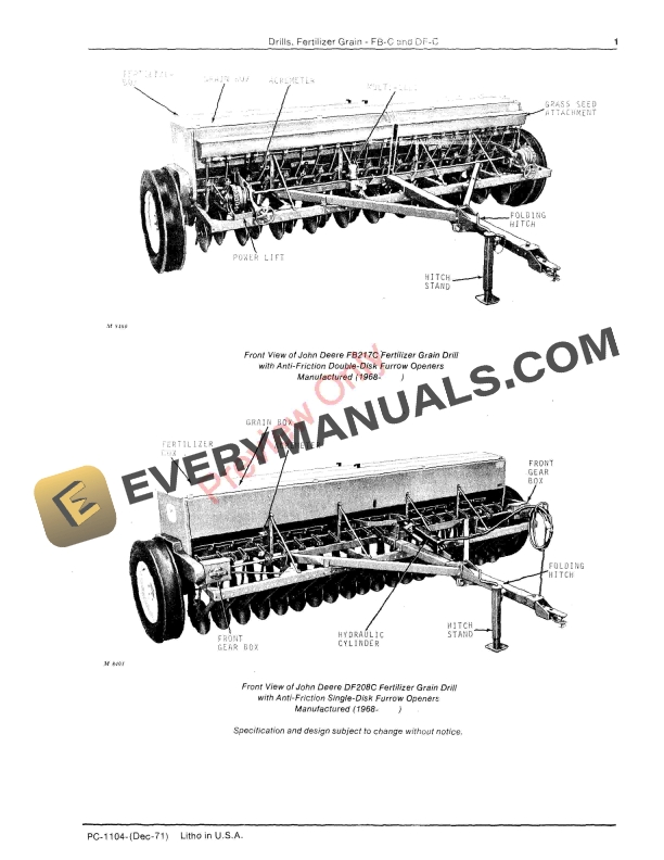 John Deere FB C and DF C Fertilizer Grain Drills Parts Catalog PC1104 01APR73 5