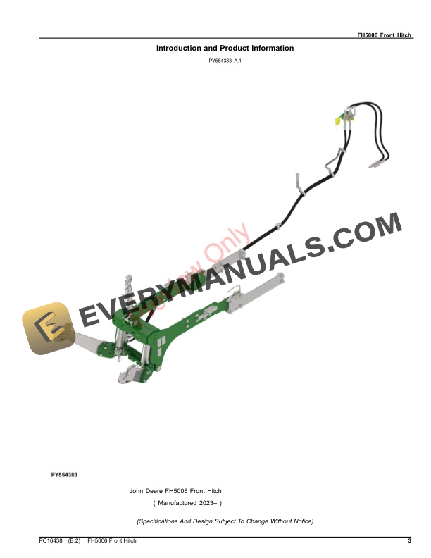 John Deere FH5006 Front Hitch Parts Catalog PC16438 29MAR23-3