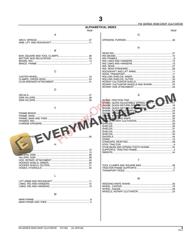 John Deere FM Series Row-Crop Cultivator Parts Catalog PC1352 01APR08-5