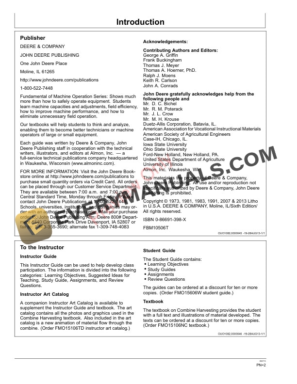 John Deere FOSFMO Combine Harvesting Instructor Guide Fundamentals Of Machine Operation FMO15506T 27SEP13 2