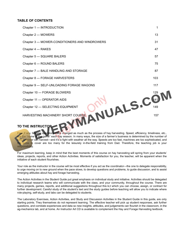 John Deere FOSFMO Hay and Forage Harvesting - Instructor Guide Fundamentals Of Machine Operation FMO14507T 09SEP13 5 John Deere FOSFMO Hay and Forage Harvesting Instructor Guide Fundamentals Of Machine Operation FMO14507T 09SEP13 3