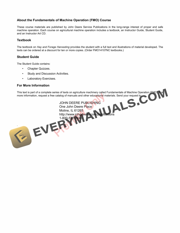 John Deere FOSFMO Hay and Forage Harvesting - Instructor Guide Fundamentals Of Machine Operation FMO14507T 09SEP13 7 John Deere FOSFMO Hay and Forage Harvesting Instructor Guide Fundamentals Of Machine Operation FMO14507T 09SEP13 5