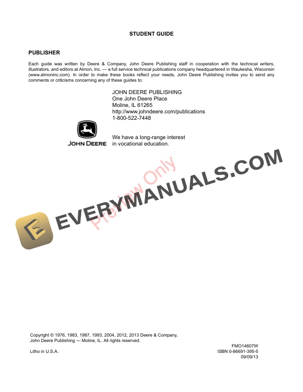 John Deere FOSFMO Hay and Forage Harvesting Student Guide Fundamentals Of Machine Operation FMO14607W 09SEP13 2