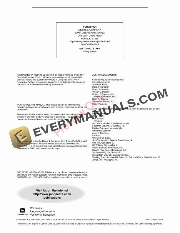 John Deere FOSFMO Tillage - Instructor Guide Fundamentals Of Machine Operation FMO11504T 10SEP07 5 John Deere FOSFMO Tillage Instructor Guide Fundamentals Of Machine Operation FMO11504T 10SEP07 4