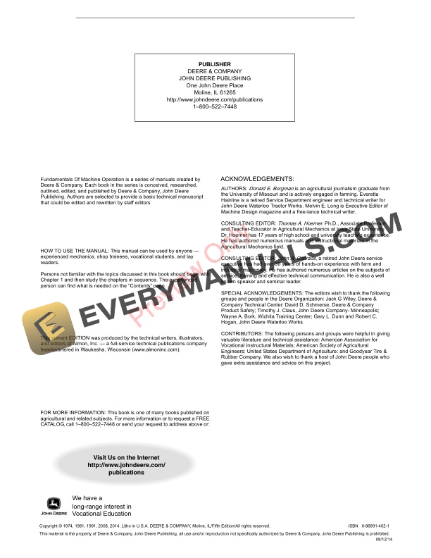 John Deere FOSFMO Tractors Textbook 5th Edition Fundamentals Of Machine Operation FMO10105NCX 12AUG14 2