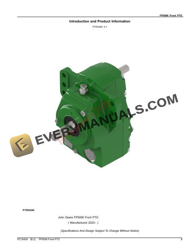 John Deere FP5006 Front PTO Parts Catalog PC16439 29MAR23-3