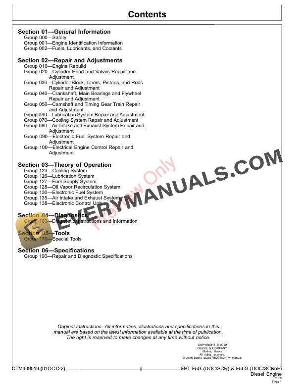 John Deere FPT F5G DOCSCR and F5LG DOCSCRoF Diesel Engine Component Technical Manual CTM409019 01OCT22 3