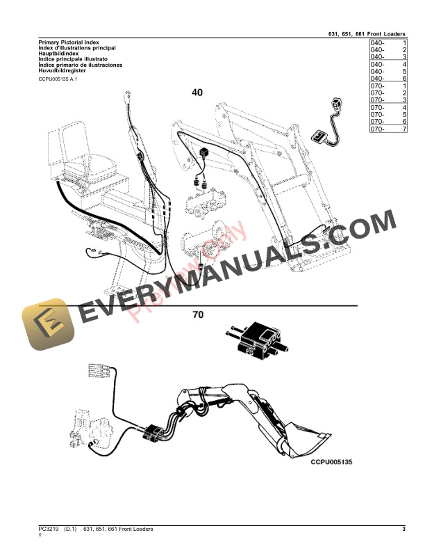 John Deere FRONT LOADERS 631, 651, 661 Parts Catalog PC3219 12JUL22-3