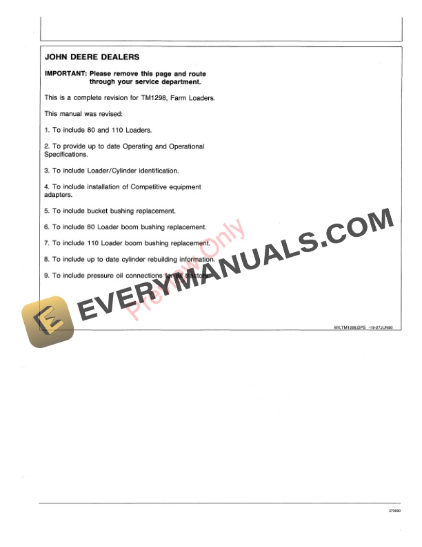 John Deere Farm Loaders Technical Manual TM1298 27JUN90 3