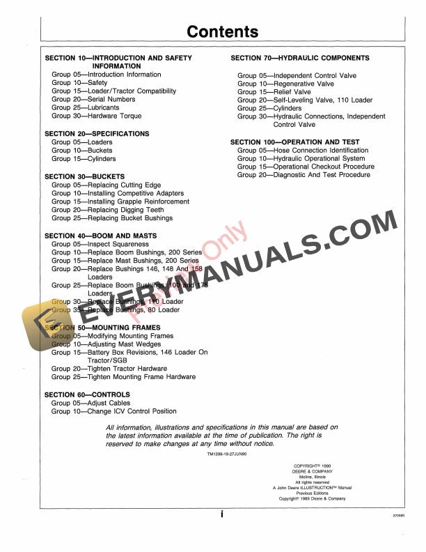 John Deere Farm Loaders Technical Manual TM1298 27JUN90 5