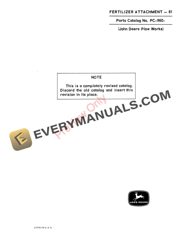 John Deere Fertilizer Attachment – 81 Parts Catalog PC960 01JUN67-1