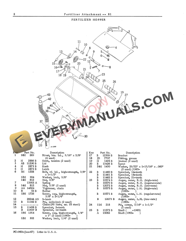 John Deere Fertilizer Attachment – 81 Parts Catalog PC960 01JUN67-4