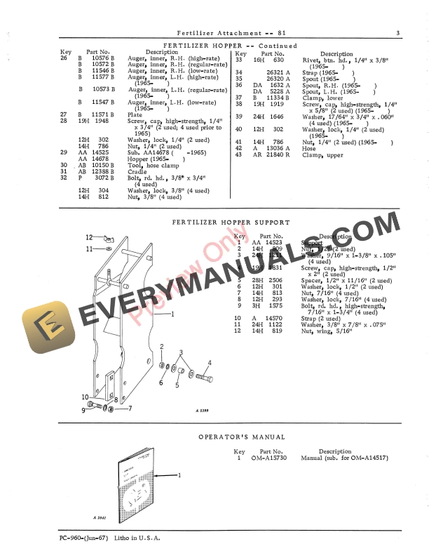 John Deere Fertilizer Attachment – 81 Parts Catalog PC960 01JUN67-5