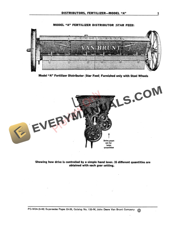 John Deere Fertilizer Distributor – Model ‘A’ Parts Catalog PCM34 01JUN48-3