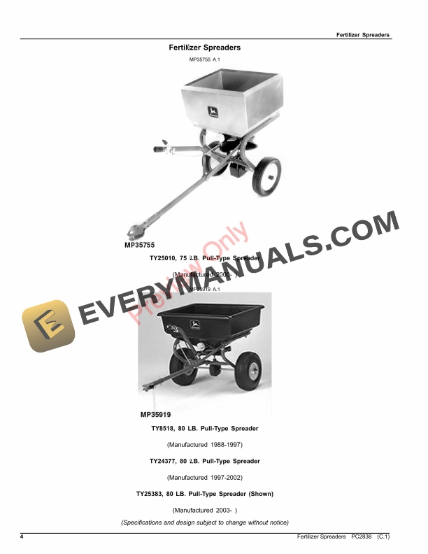 John Deere Fertilizer Spreaders Parts Catalog PC2838 21APR21-4