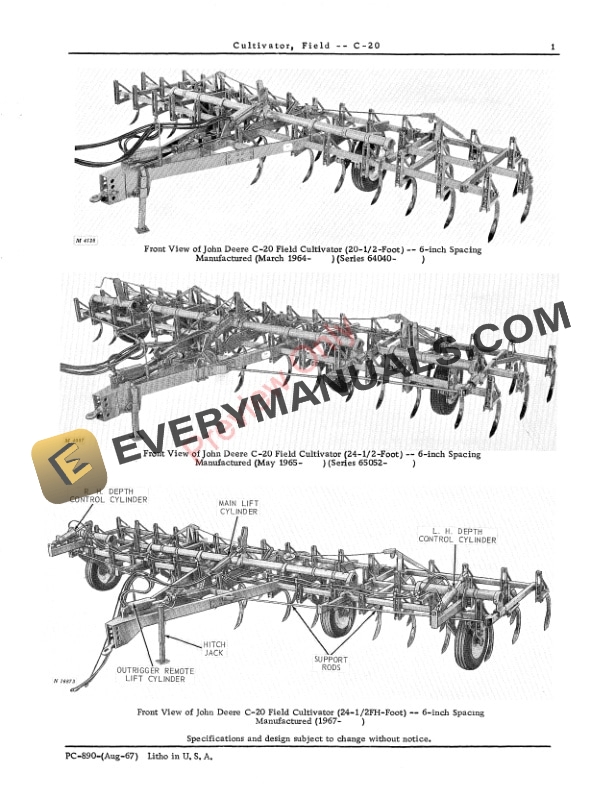 John Deere Field Cultivator – C20 Parts Catalog PC890 01AUG67-3