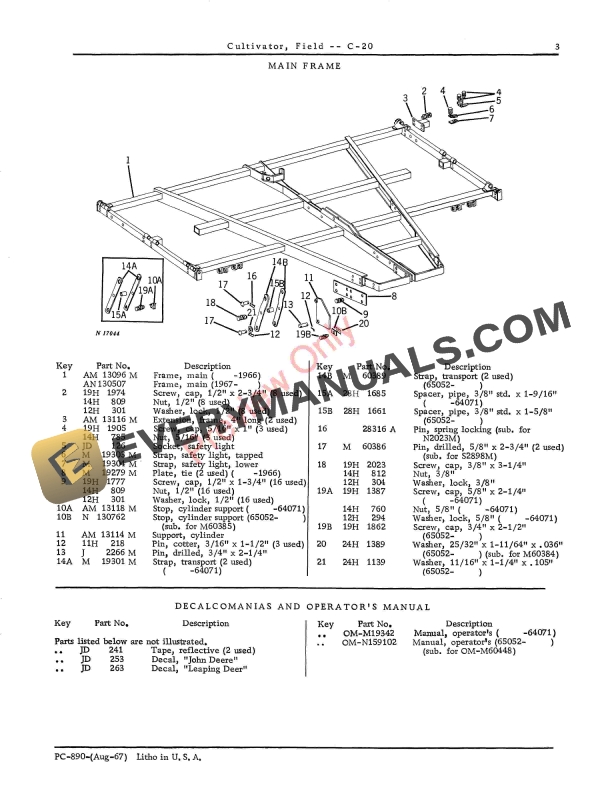 John Deere Field Cultivator – C20 Parts Catalog PC890 01AUG67-5
