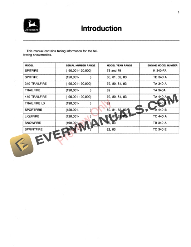 John Deere Fine Tune Manual 79 83 Snowmobiles Operators Manual SP509 H2 3