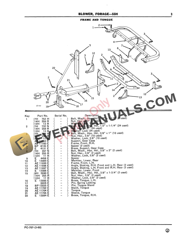 John Deere Forage Blower — 55H Parts Catalog PC707 01MAR60-5