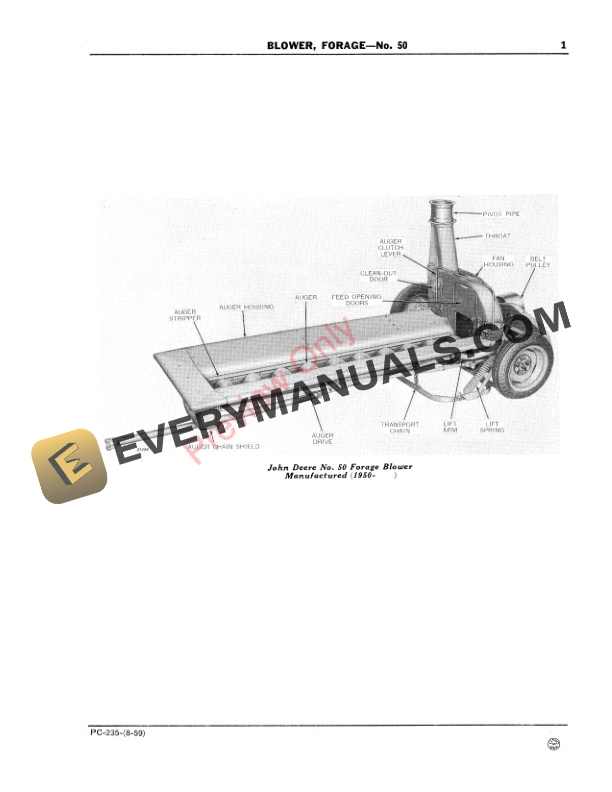 John Deere Forage Blower – No. 50 Parts Catalog PC235 01AUG59-3