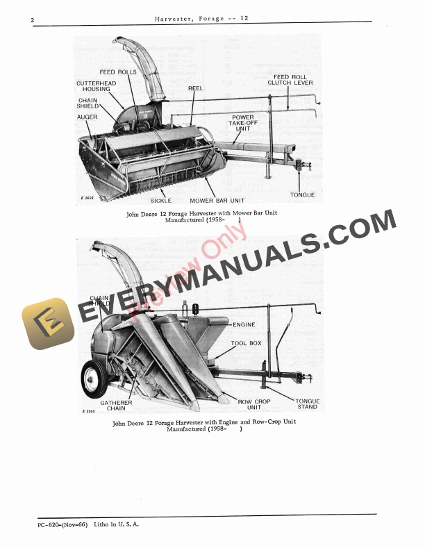 John Deere Forage Harvester – 12 Parts Catalog PC620 01NOV66-4