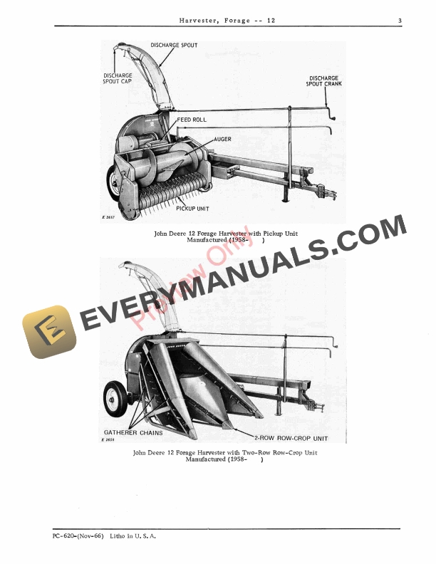 John Deere Forage Harvester – 12 Parts Catalog PC620 01NOV66-5