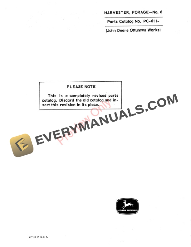 John Deere Forage Harvester – No. 6 Parts Catalog PC611 01SEP66-3