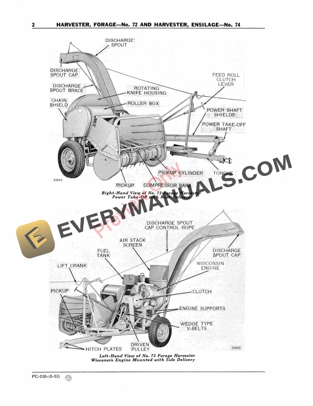 John Deere Forage Harvester - No. 72, Ensilage Harvester - No. 74 Parts Catalog PC236 01JUN53 5 John Deere Forage Harvester – No. 72, Ensilage Harvester – No. 74 Parts Catalog PC236 01JUN53-4