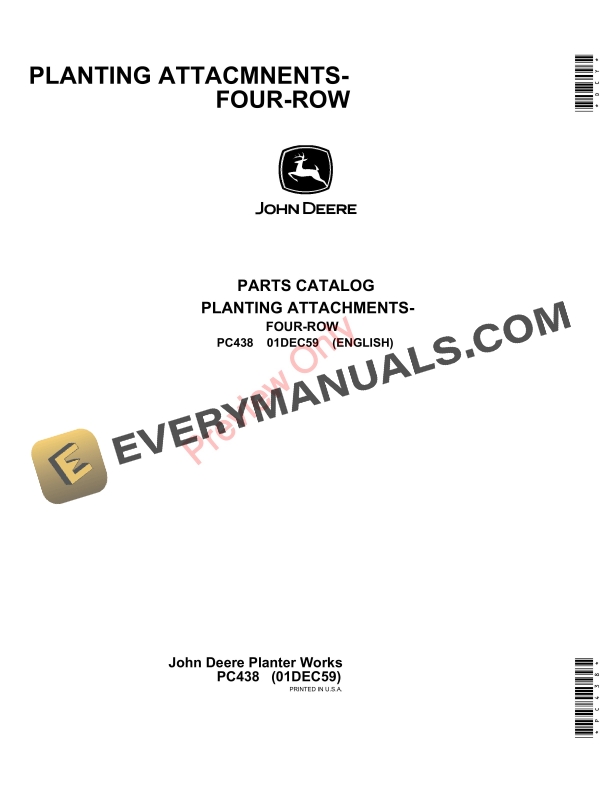 John Deere Four-Row Planting Attachments Parts Catalog PC438 01DEC59-1