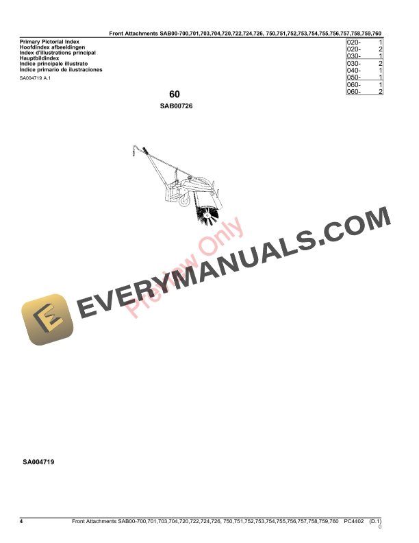 John Deere Front Attachments SAB00-700,701,703,704,720,722,724,726,750,751,752,753,754,755,756,757,758,759,7 Parts Catalog PC4402 25AUG22 5 John Deere Front Attachments SAB00-700,701,703,704,720,722,724,726,750,751,752,753,754,755,756,757,758,759,7 Parts Catalog PC4402 25AUG22-4