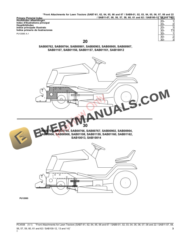 John Deere Front Attachments for Lawn Tractors (SAB7 Parts Catalog PC4508 21SEP20-3