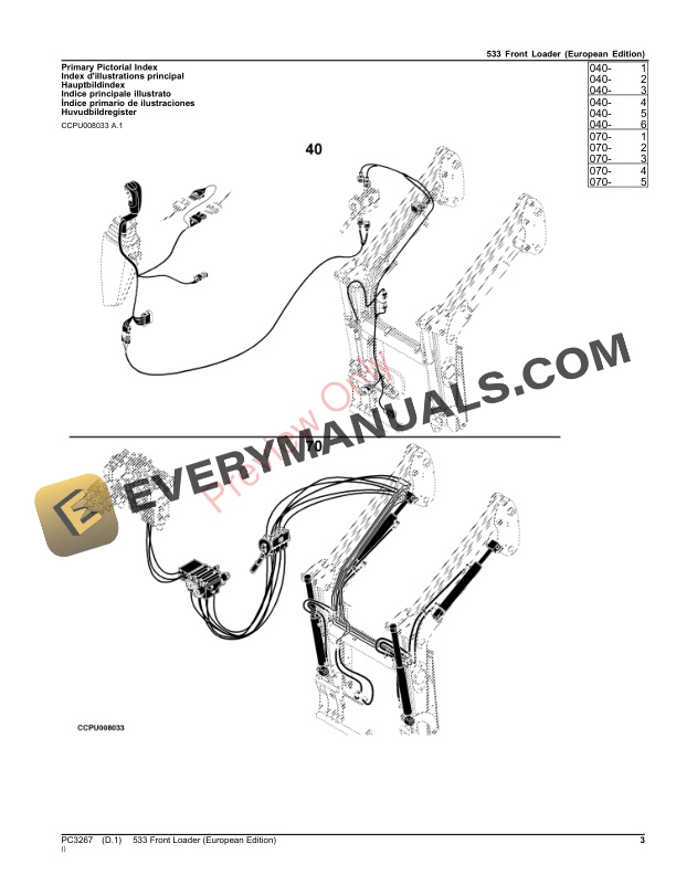 John Deere Front Loader 533 Parts Catalog PC3267 21SEP23-3