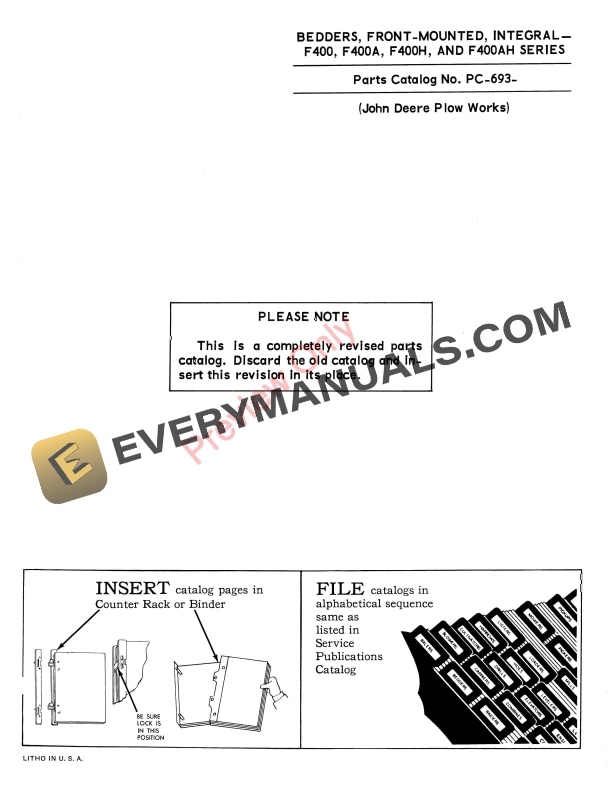 John Deere Front-Mounted Integral Bedders Parts Catalog PC693 01FEB65-1