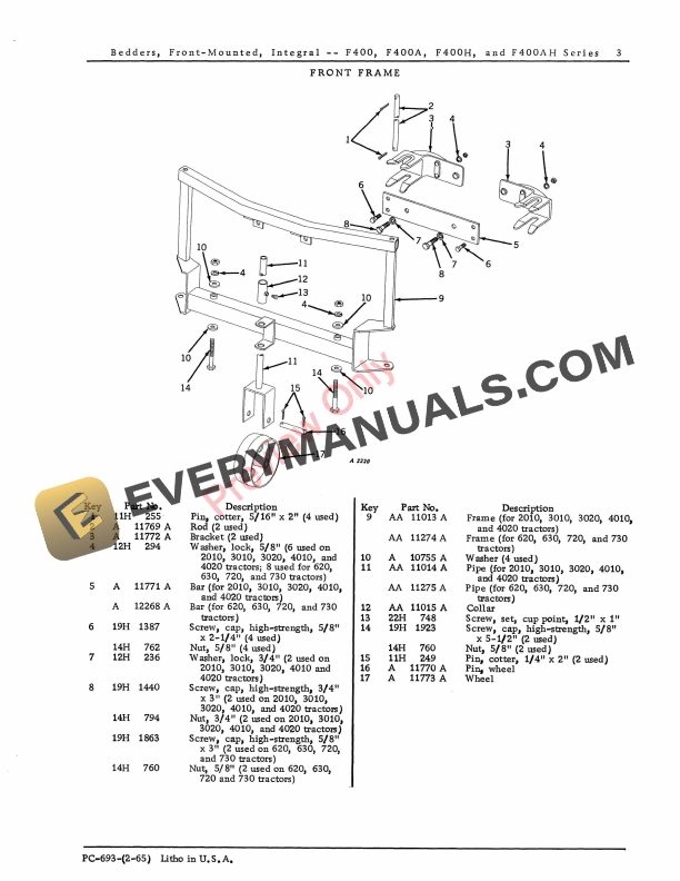 John Deere Front-Mounted Integral Bedders Parts Catalog PC693 01FEB65 6 John Deere Front-Mounted Integral Bedders Parts Catalog PC693 01FEB65-5