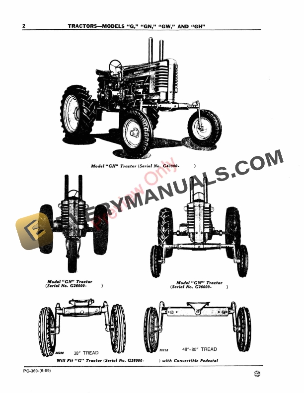 John Deere G, GH, GN, GW Tractor Parts Catalog PC369 01JUN59 5 John Deere G, GH, GN, GW Tractor Parts Catalog PC369 01JUN59-4