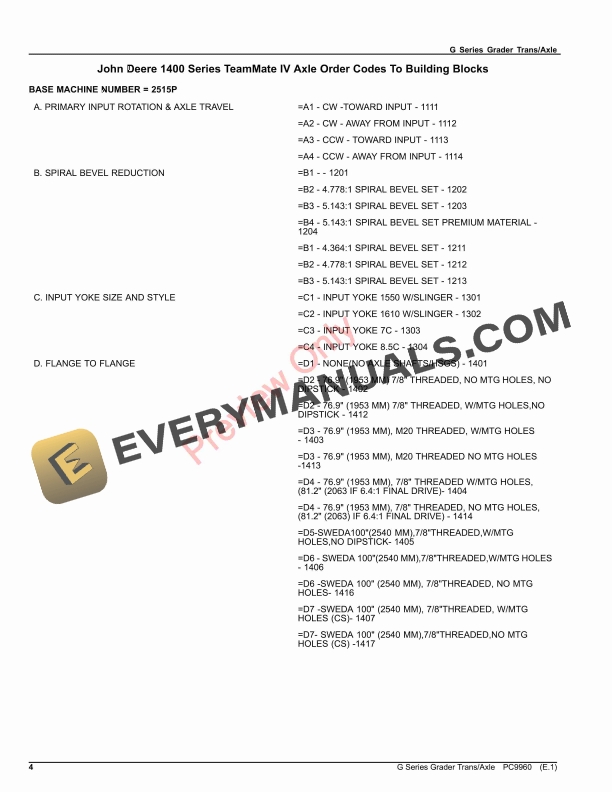 John Deere G SERIES GRADER TRANSAXLE CandF Parts Catalog PC9960 21MAR22-4