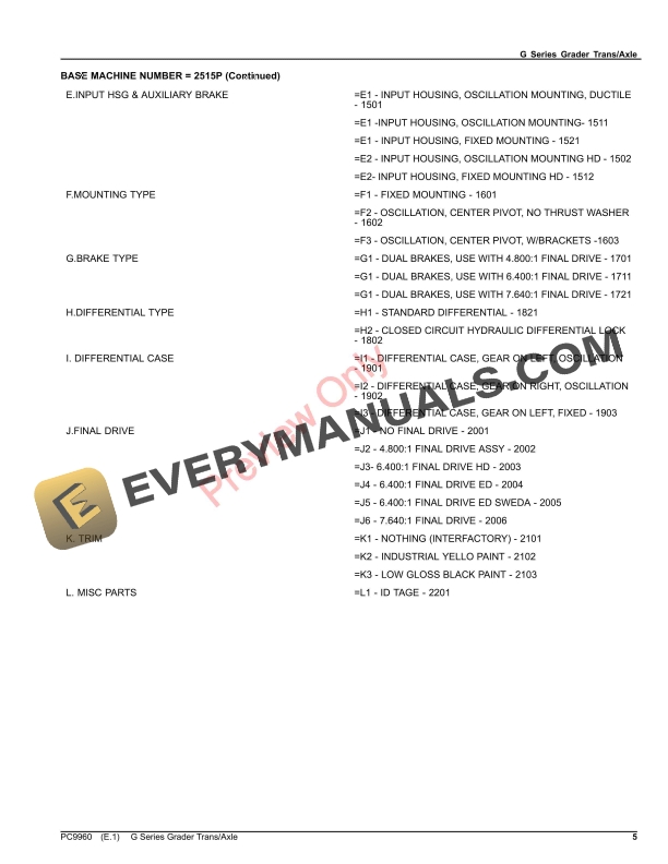 John Deere G SERIES GRADER TRANSAXLE CandF Parts Catalog PC9960 21MAR22-5