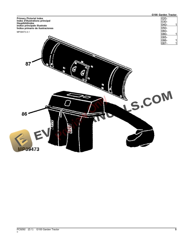 John Deere G100 Garden Tractor Parts Catalog PC9292 17MAY23-5