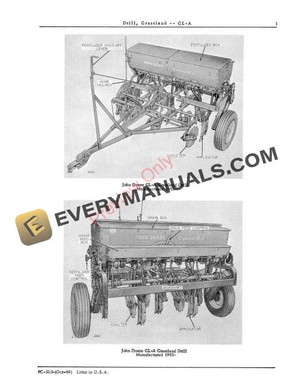 John Deere GL-A Grassland Drill Parts Catalog PC510 01OCT66-3