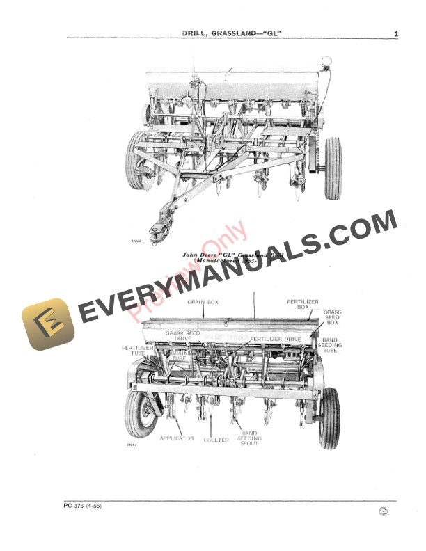 John Deere GL Grassland Drill Parts Catalog PC376 01APR55-3