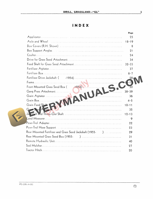 John Deere GL Grassland Drill Parts Catalog PC376 01APR55-5