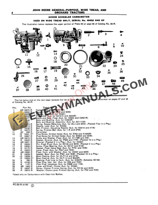 John Deere GP Tractor, General Purpose, Wide Tread and Orchard Parts Catalog PC50R 01APR58 4 John Deere GP Tractor, General Purpose, Wide Tread and Orchard Parts Catalog PC50R 01APR58-2