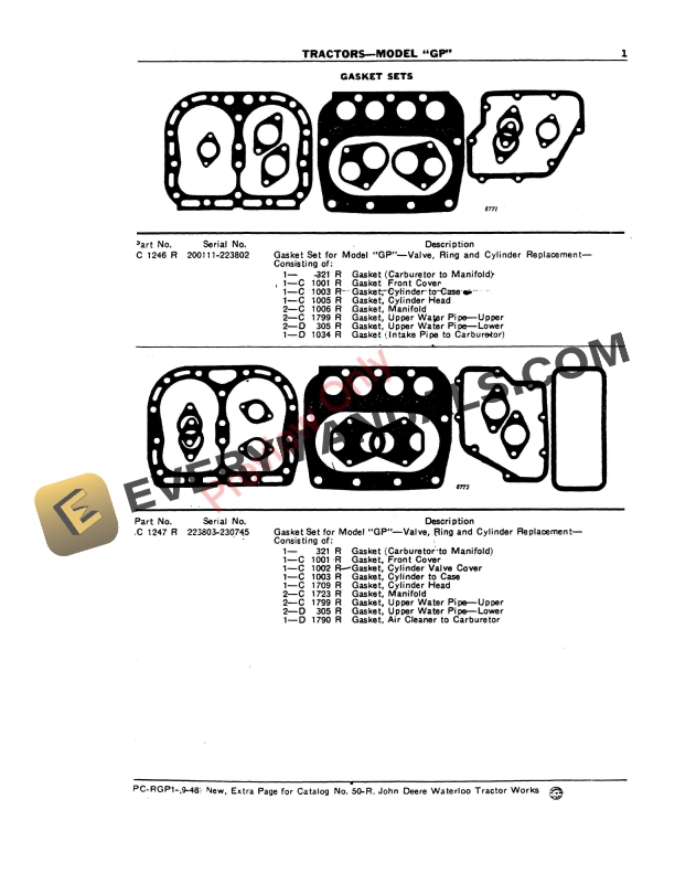 John Deere GP Tractor, General Purpose, Wide Tread and Orchard Parts Catalog PC50R 01APR58 7 John Deere GP Tractor, General Purpose, Wide Tread and Orchard Parts Catalog PC50R 01APR58-5