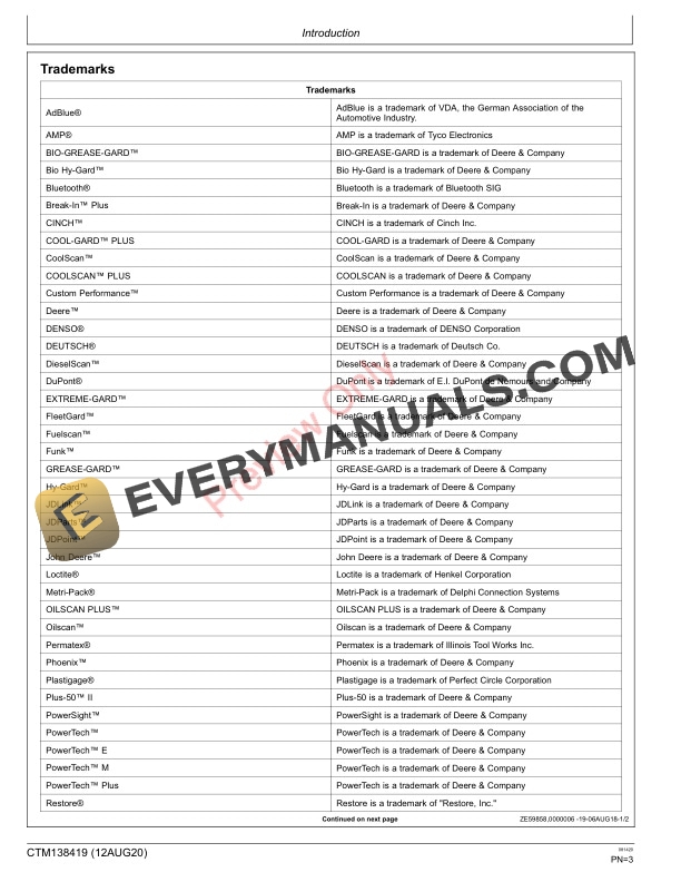 John Deere GPD2224 59000 Series Generator Pump Drive Component Technical Manual CTM138419 12AUG20 3