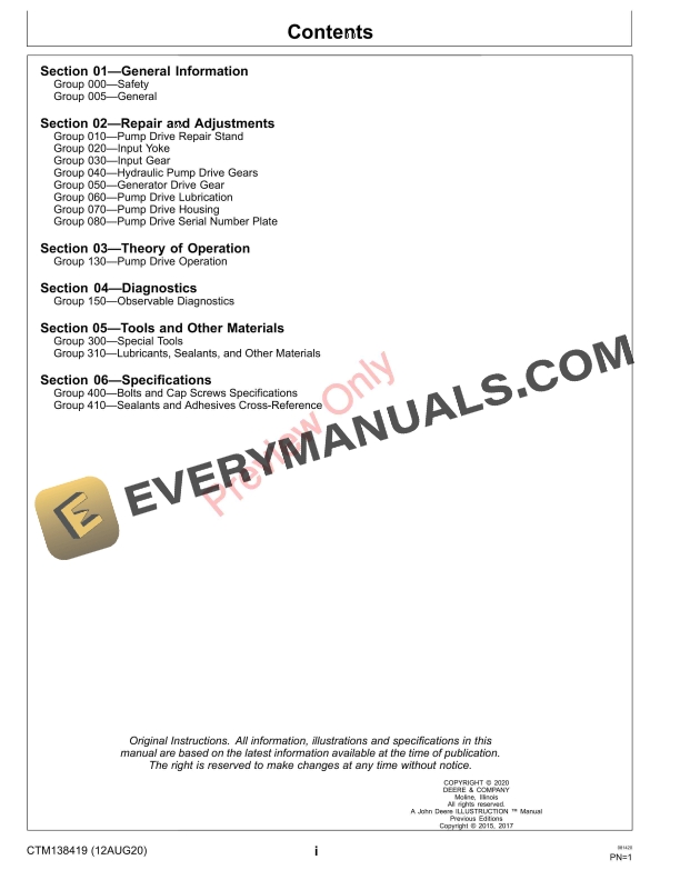 John Deere GPD2224 59000 Series Generator Pump Drive Component Technical Manual CTM138419 12AUG20 5