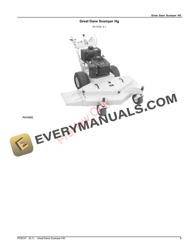 John Deere GREAT DANE SCAMPER HG Parts Catalog PC9315 22SEP22-3