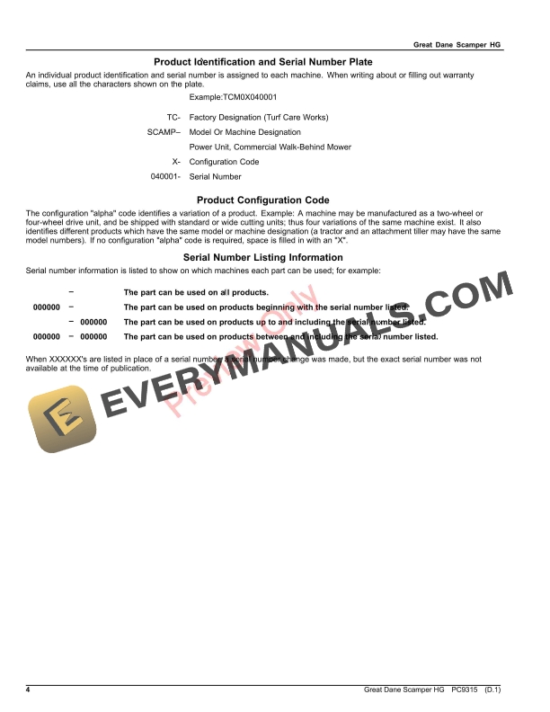 John Deere GREAT DANE SCAMPER HG Parts Catalog PC9315 22SEP22-4